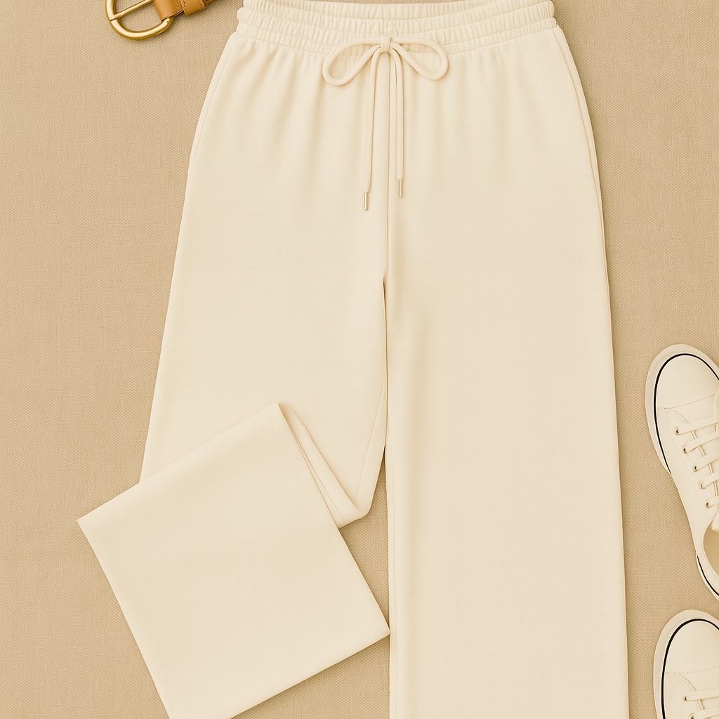 Women’s Trousers – High-Waisted Wide-Leg, Linen-Look Elegance