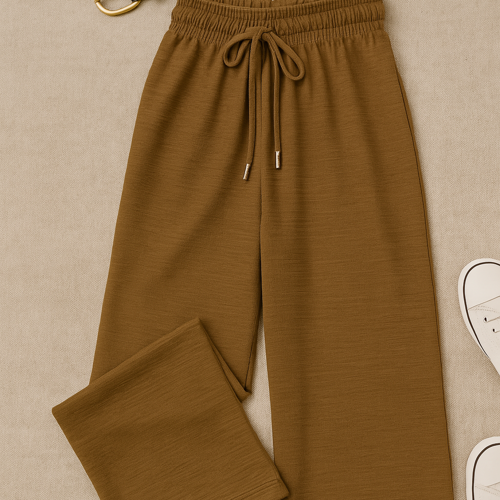 Women’s Trousers – High-Waisted Wide-Leg, Linen-Look Elegance