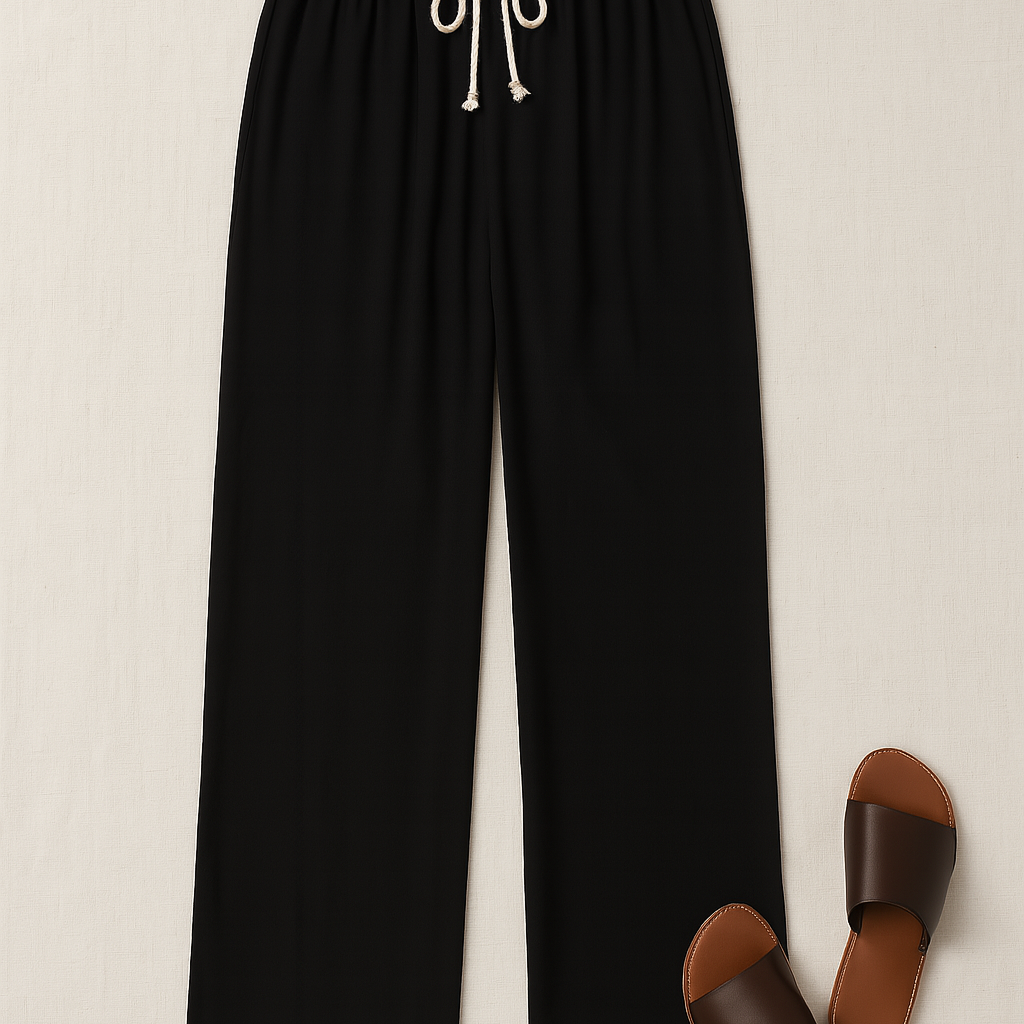 Women’s Trousers – Fabric-Look, High-Waisted & Flowing Wide-Leg