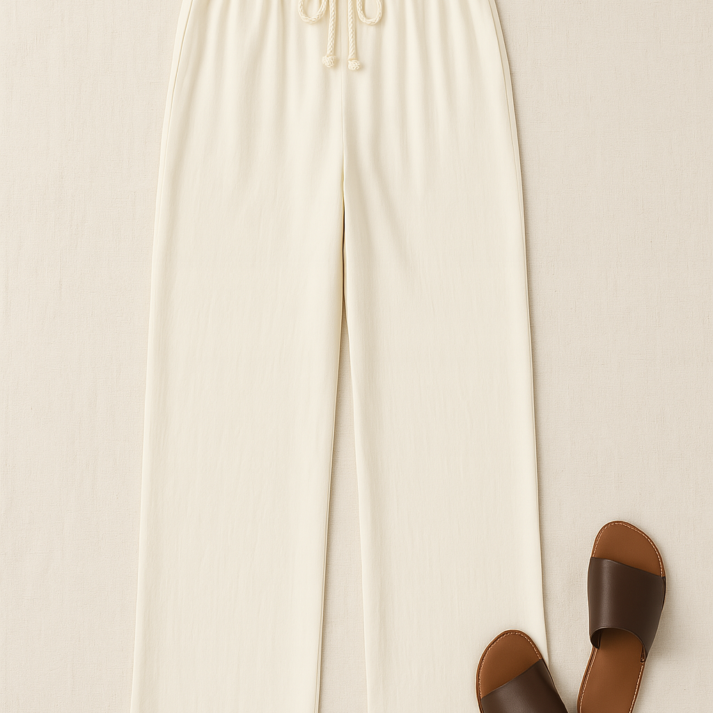 Women’s Trousers – Fabric-Look, High-Waisted & Flowing Wide-Leg