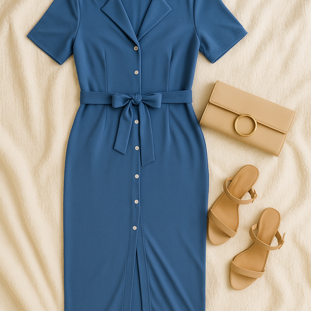 Women’s Shirt Dress – Textured Look, Elegant & Breezy