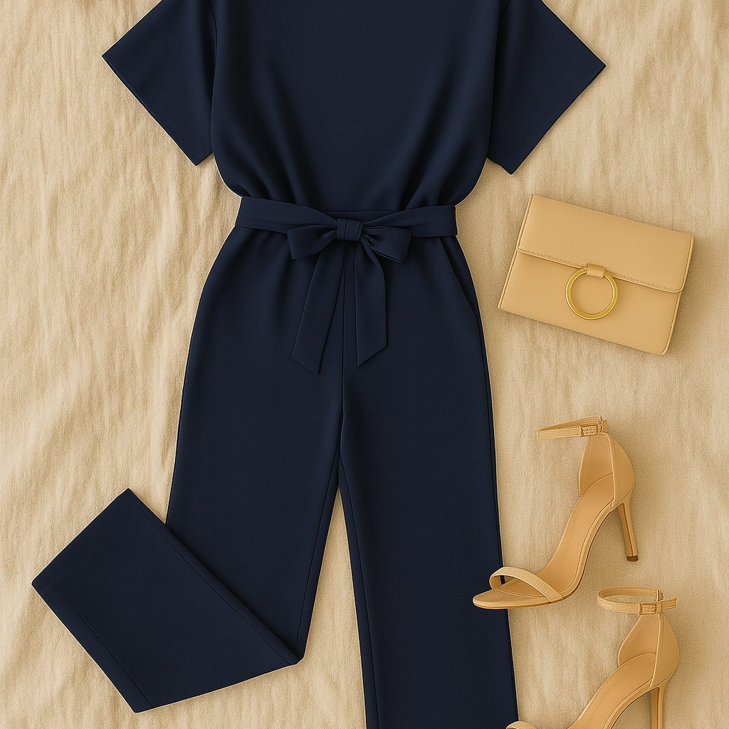 Women's Jumpsuit – Draped-Look Fabric, Elegant & Comfortable