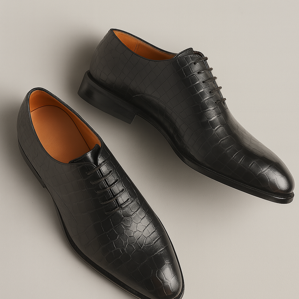 Men’s Dress Shoes – Crocodile-Look Finish, Elegant & Versatile