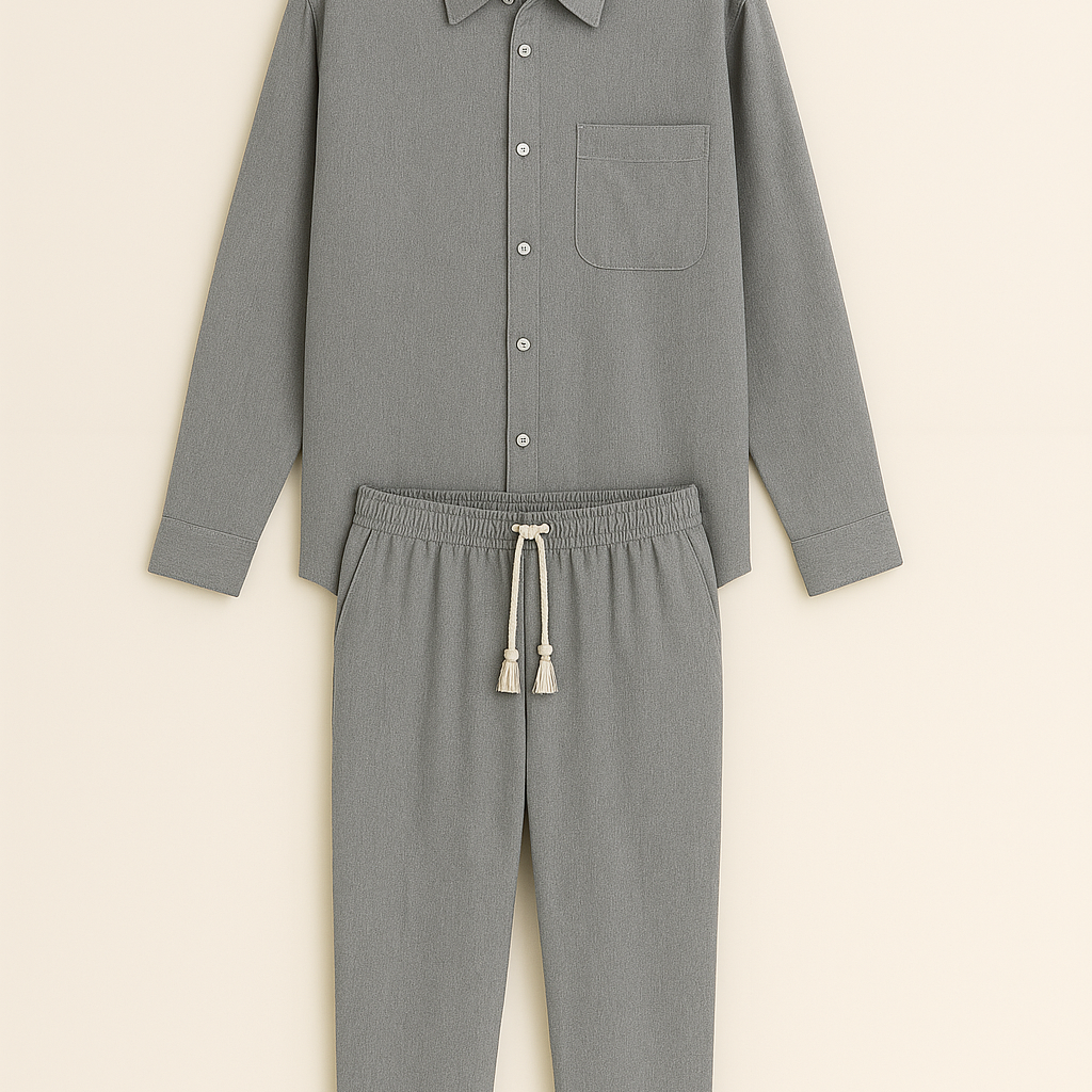 Men’s Casual Set – Linen-Look Shirt & Pants, Relaxed & Timeless
