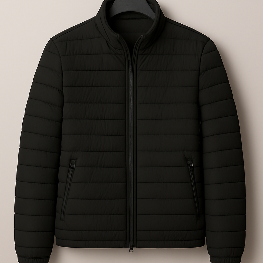 Men’s Jacket – Puffer-Look Finish, Slim Fit & Stand Collar Comfort