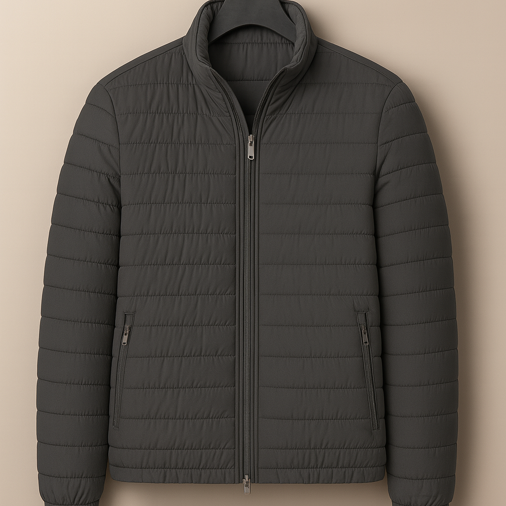Men’s Jacket – Puffer-Look Finish, Slim Fit & Stand Collar Comfort