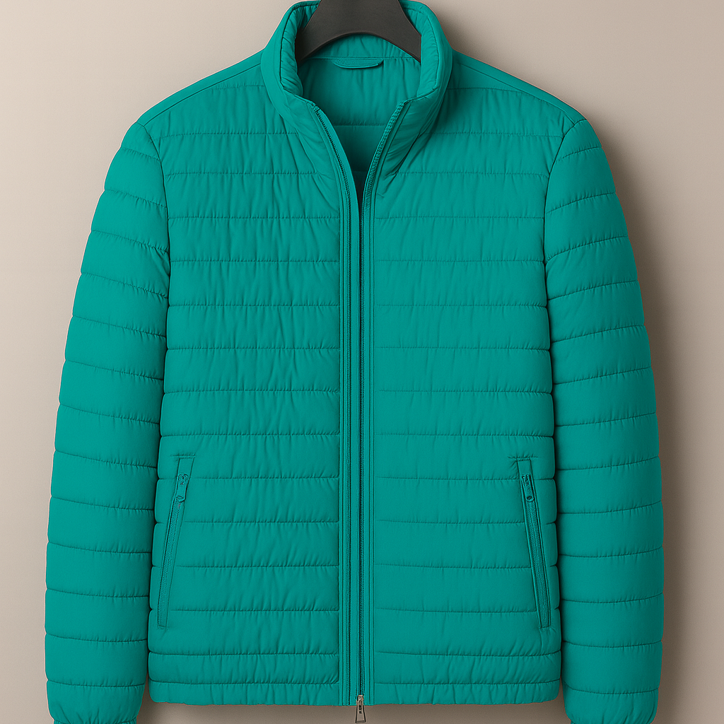 Men’s Jacket – Puffer-Look Finish, Slim Fit & Stand Collar Comfort