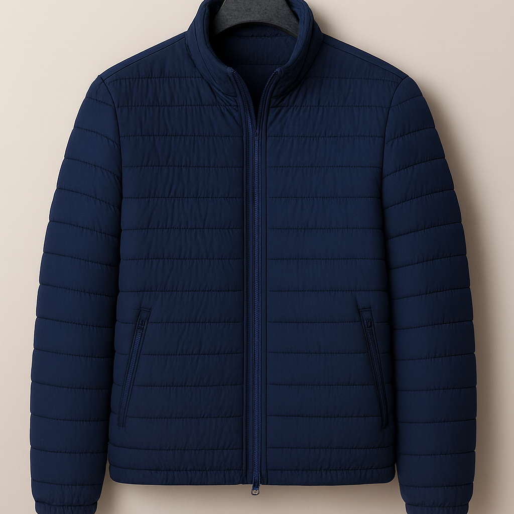 Men’s Jacket – Puffer-Look Finish, Slim Fit & Stand Collar Comfort
