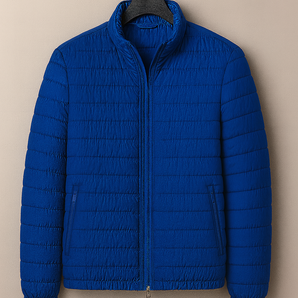 Men’s Jacket – Puffer-Look Finish, Slim Fit & Stand Collar Comfort