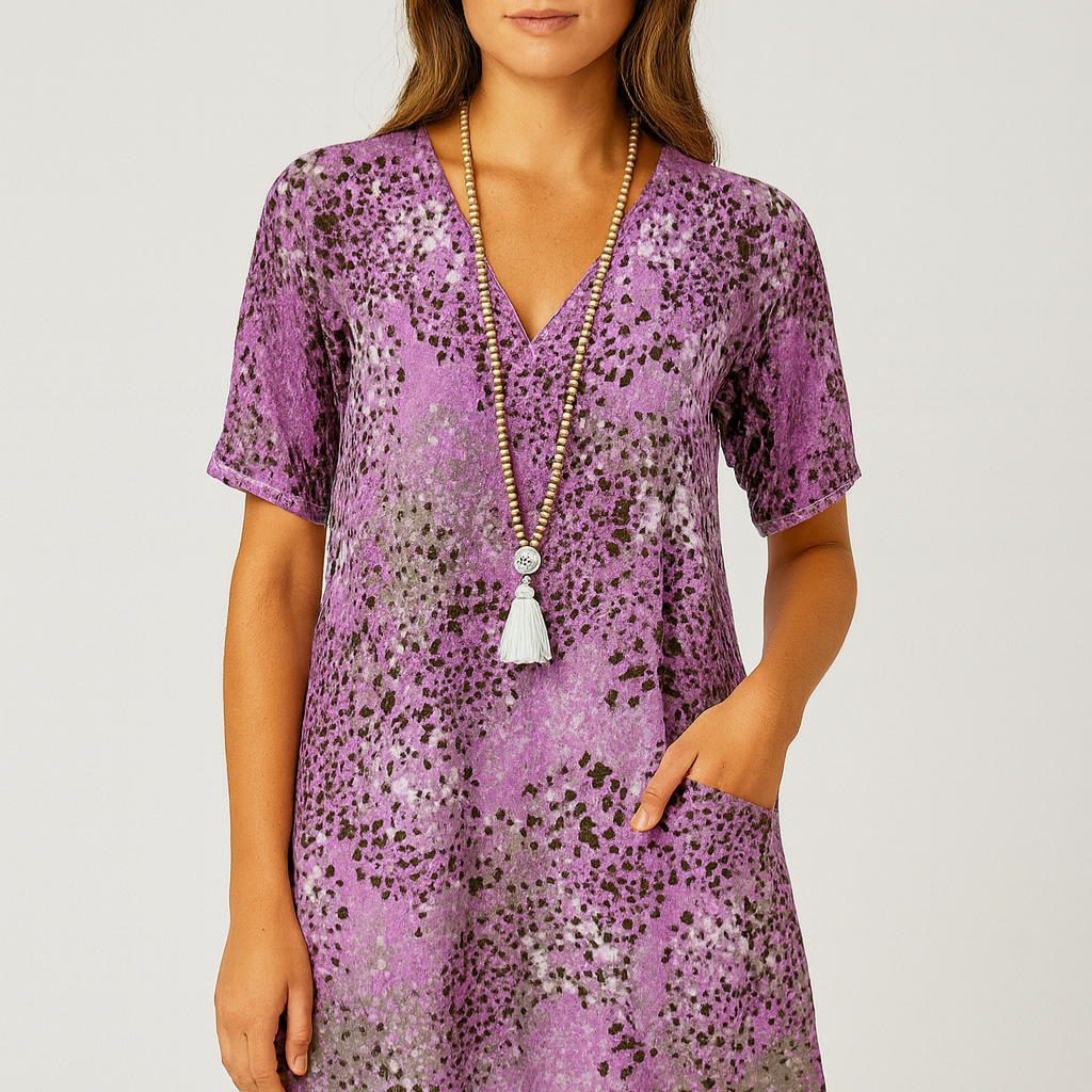 Women’s Dress – V-Neck Midi, Soft & Elegant