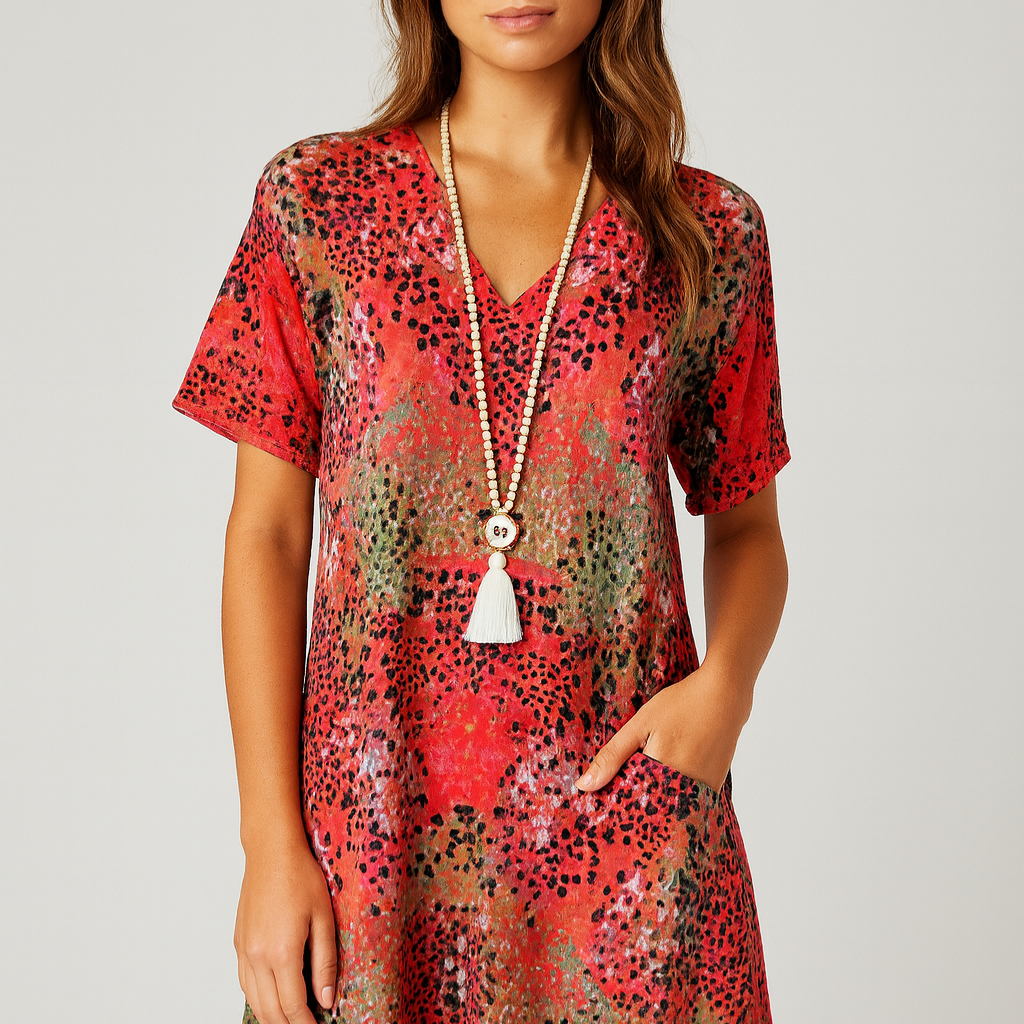 Women’s Dress – V-Neck Midi, Soft & Elegant