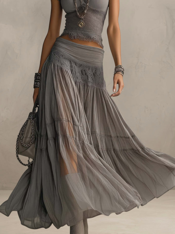 LIVIANA | LACE PANEL MAXI SKIRT SET