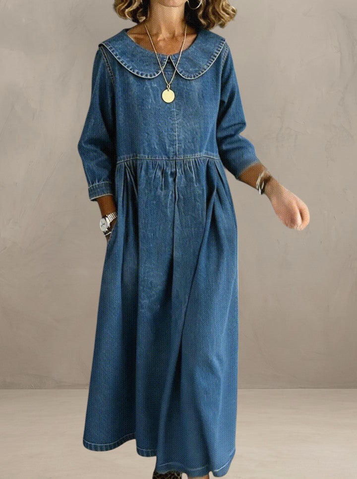 CELESTE | ELEGANT DENIM DRESS WITH PETER PAN COLLAR
