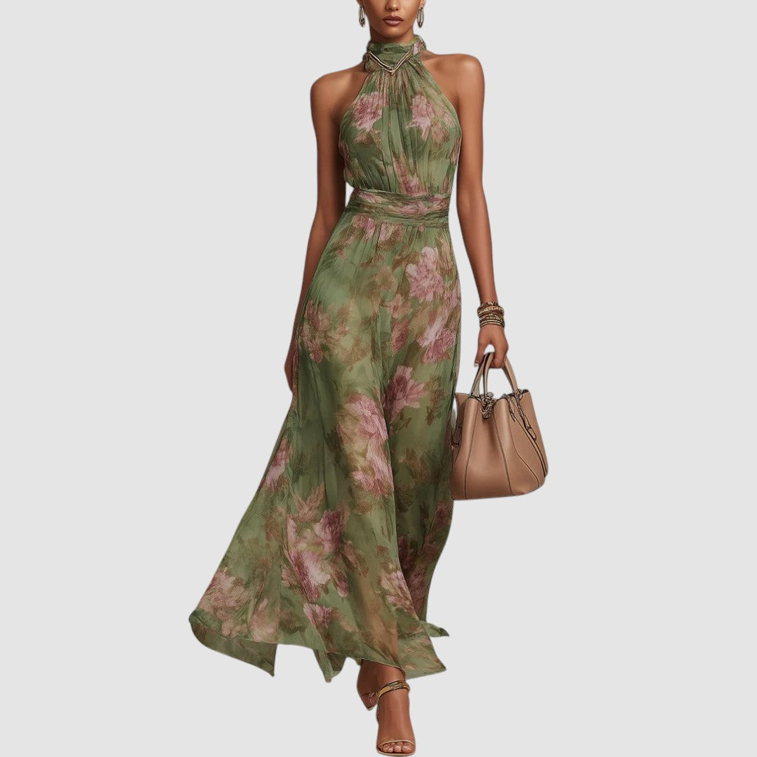 CHRISTABEL - FLORAL HALTER NECK CHIFFON MAXI DRESS