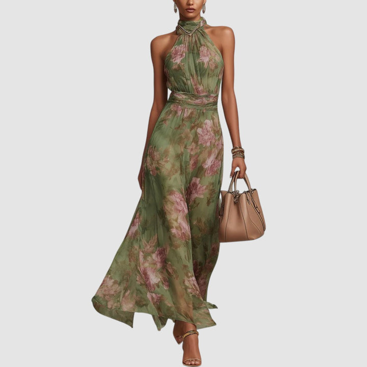 CHRISTABEL - FLORAL HALTER NECK CHIFFON MAXI DRESS