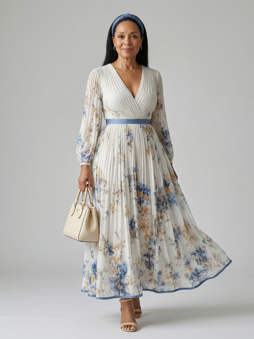 RIELLE | PLEATED WRAP MIDI DRESS