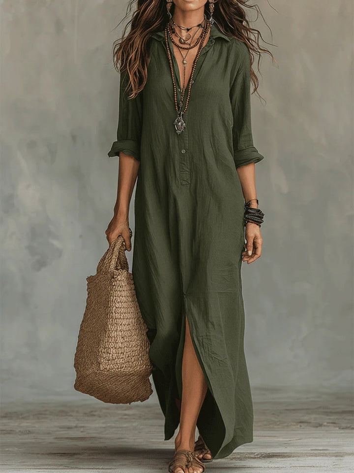 Freya | Long Black Dress with Buttons