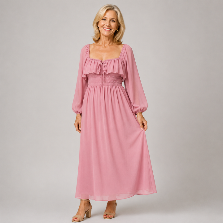 MARGOT | SQUARE NECK CHIFFON MAXI DRESS