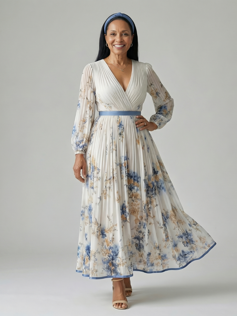 RIELLE | PLEATED WRAP MIDI DRESS