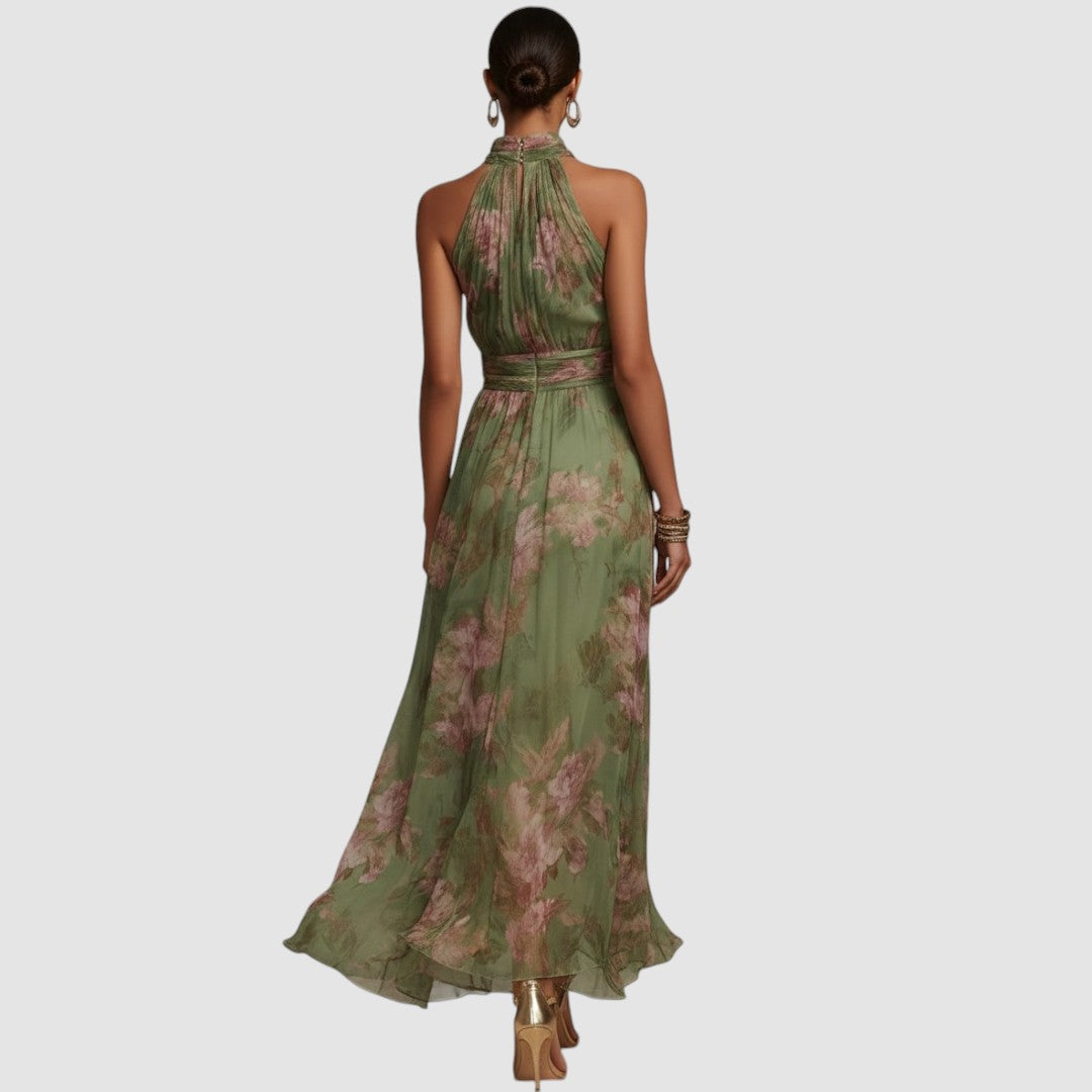 CHRISTABEL - FLORAL HALTER NECK CHIFFON MAXI DRESS
