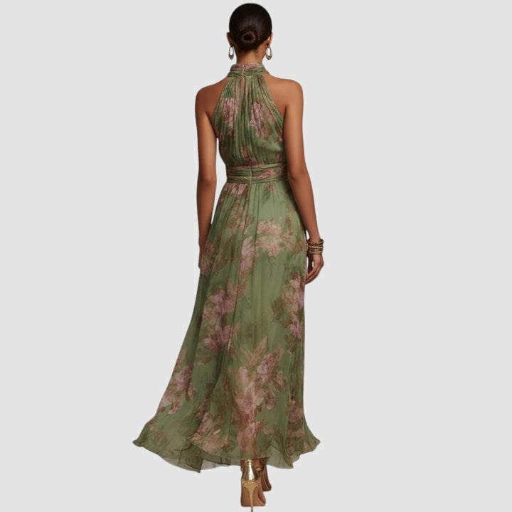 CHRISTABEL - FLORAL HALTER NECK CHIFFON MAXI DRESS