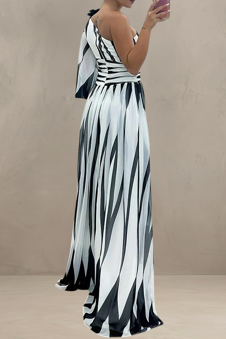 HAZEL | ELEGANT STRIPED MAXI DRESS WITH ONE SHOULDER