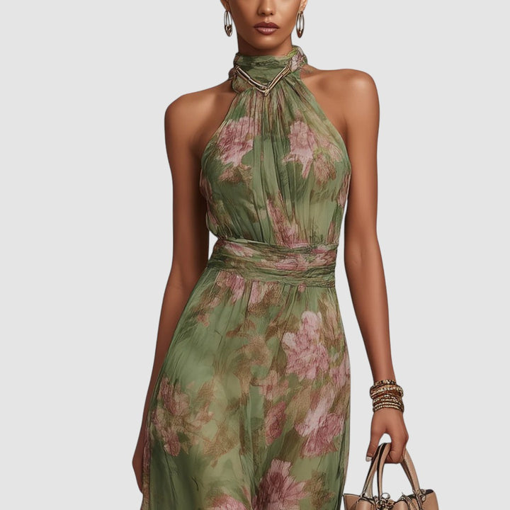 CHRISTABEL - FLORAL HALTER NECK CHIFFON MAXI DRESS