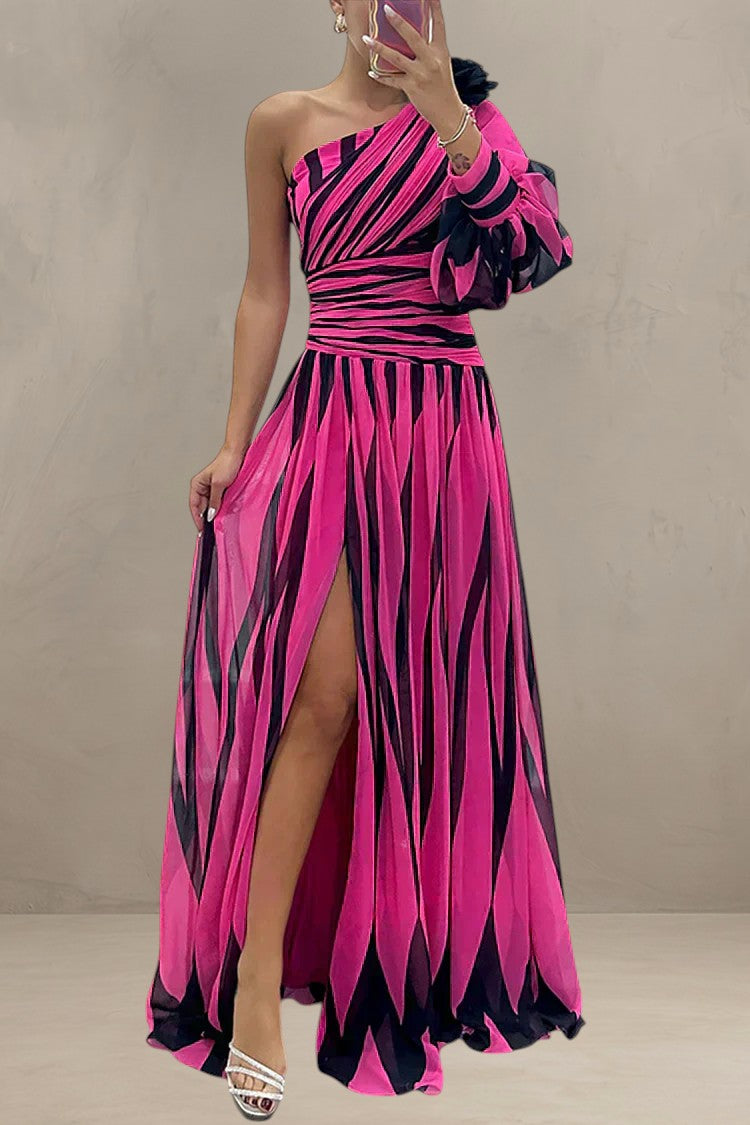 SANDRA | OFF-SHOULDER STRIPED MAXI DRESS