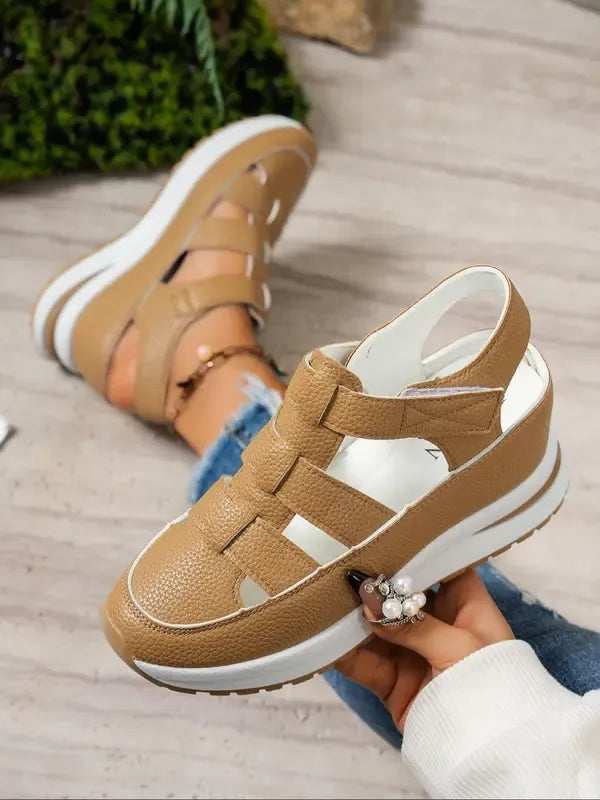 STACY | Comfort Wedge Sandals- Adjustable Velcro Design