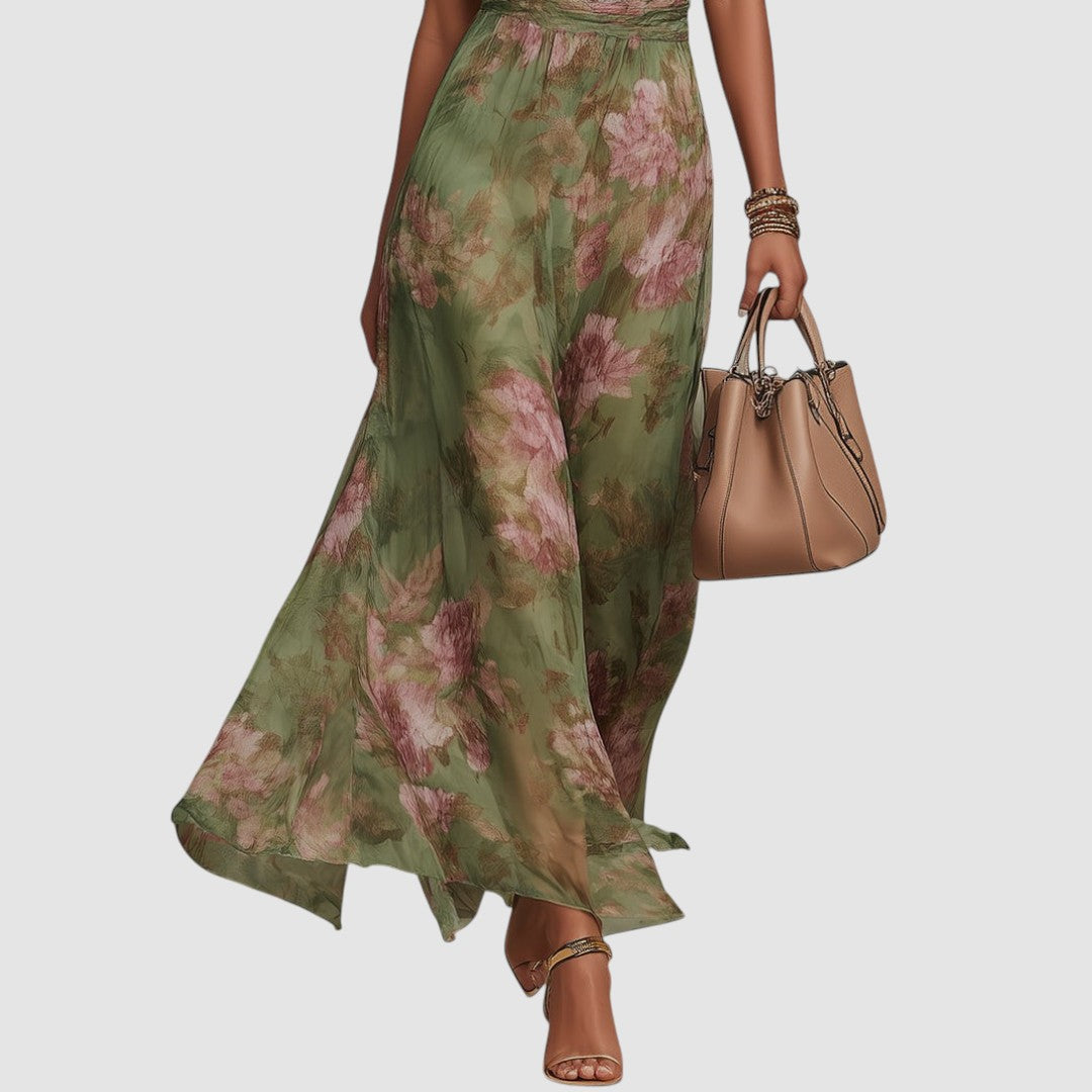 CHRISTABEL - FLORAL HALTER NECK CHIFFON MAXI DRESS