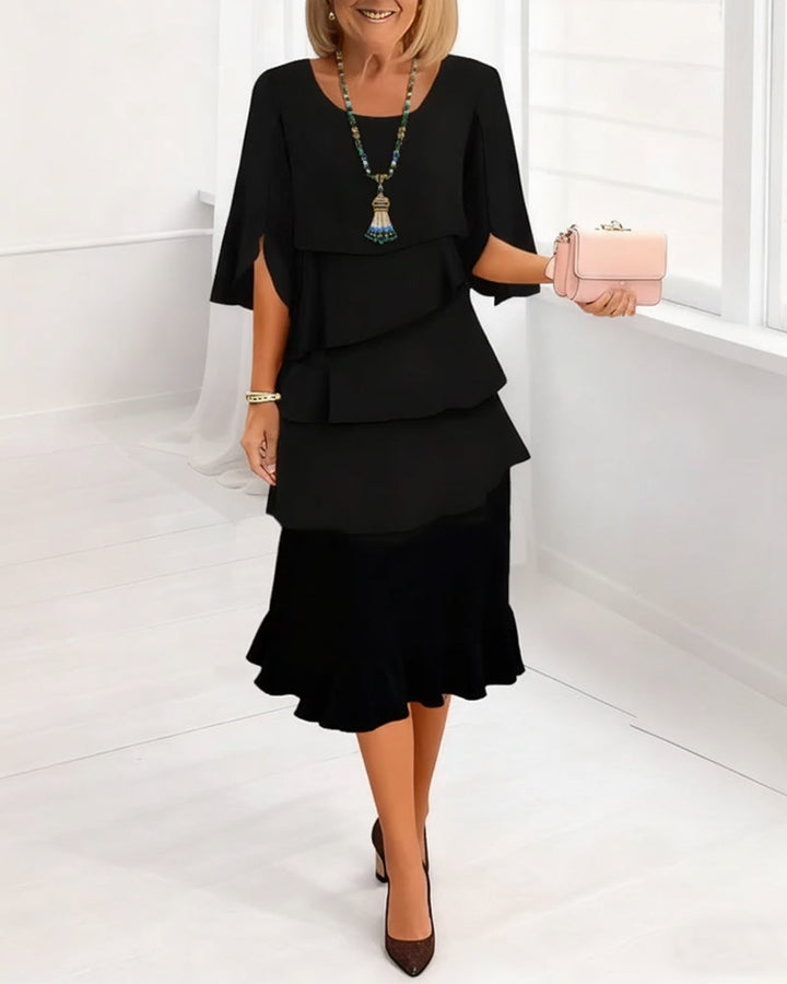 ANA | ELEGANT RUFFLE MIDI DRESS