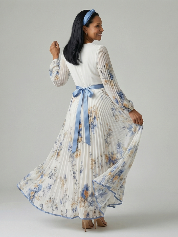 RIELLE | PLEATED WRAP MIDI DRESS