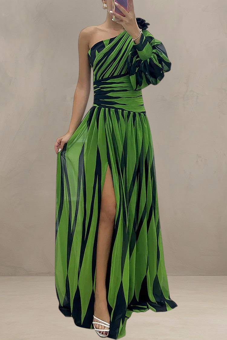 HAZEL | ELEGANT STRIPED MAXI DRESS WITH ONE SHOULDER