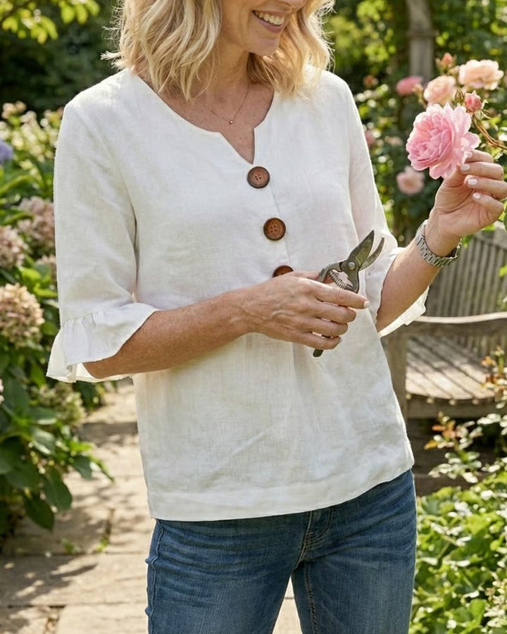 SOPHIA | LINEN BLEND BUTTON BLOUSE