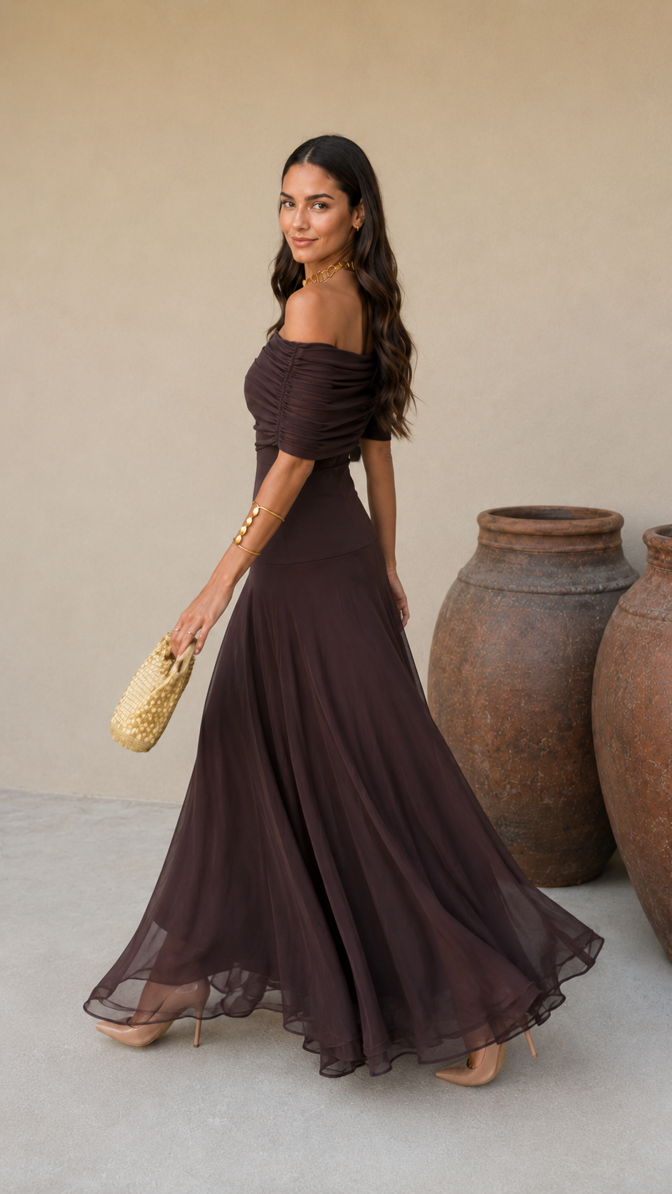 MIRELLA | CHOCOLATE BROWN FLOW DRESS
