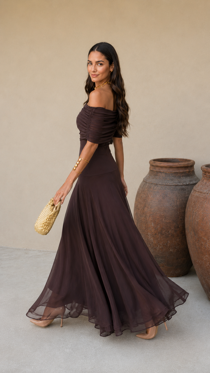 MIRELLA | CHOCOLATE BROWN FLOW DRESS