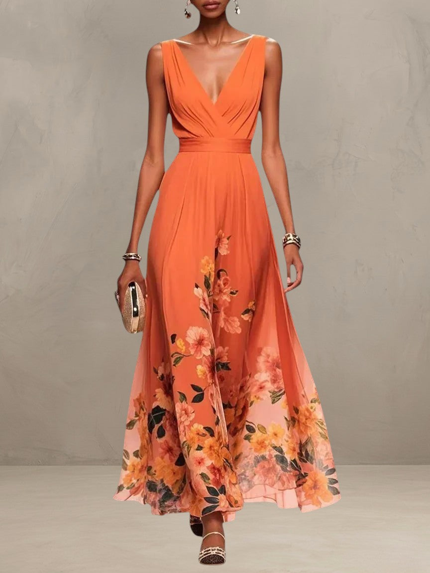 ROSA | FLORAL CHIFFON V-NECK MAXI DRESS