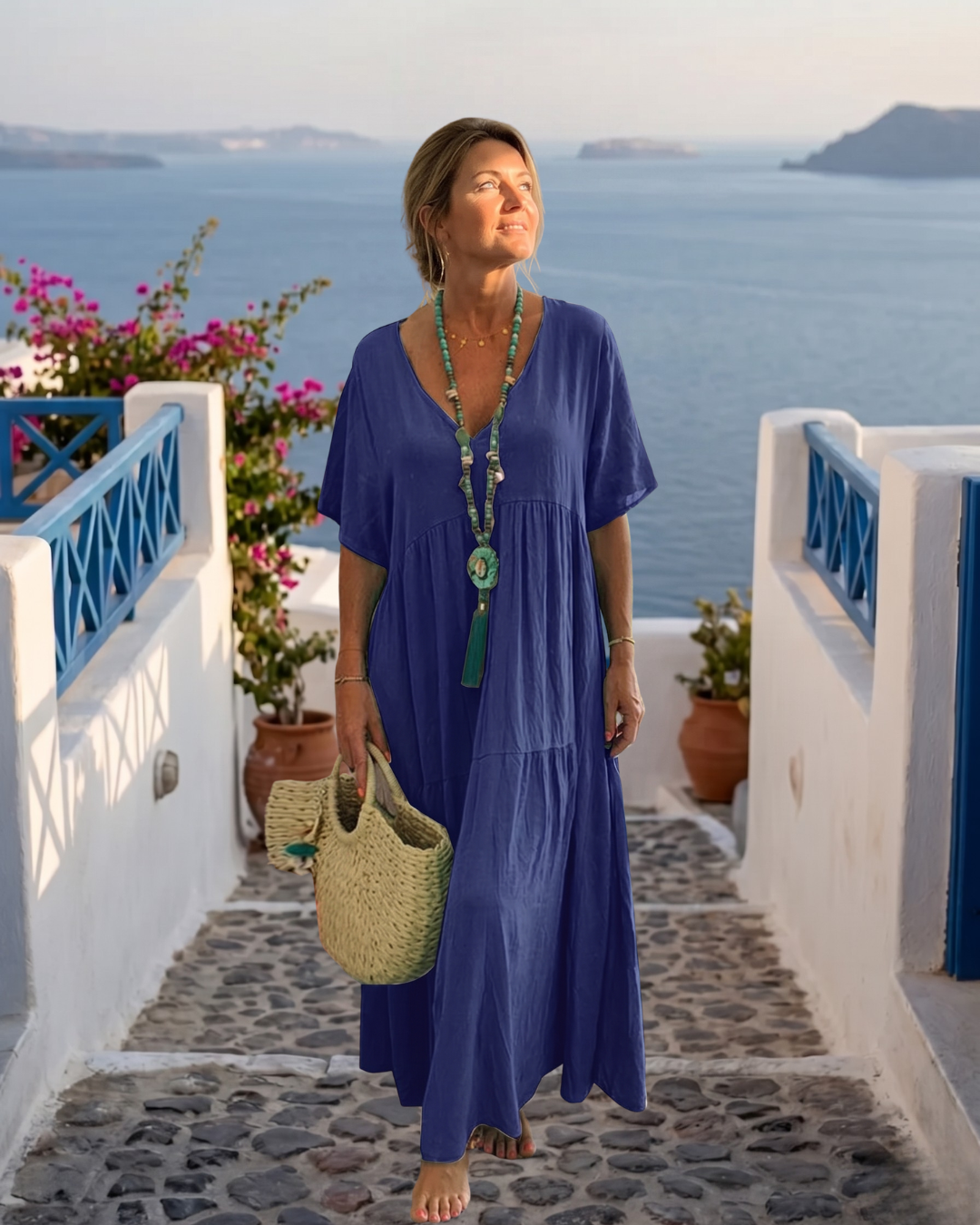 ALIDA | V NECK SHORT SLEEVE MIDI DRESS