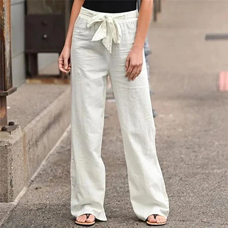 ELVARA | COTTON LINEN STRAIGHT-LEG TROUSERS