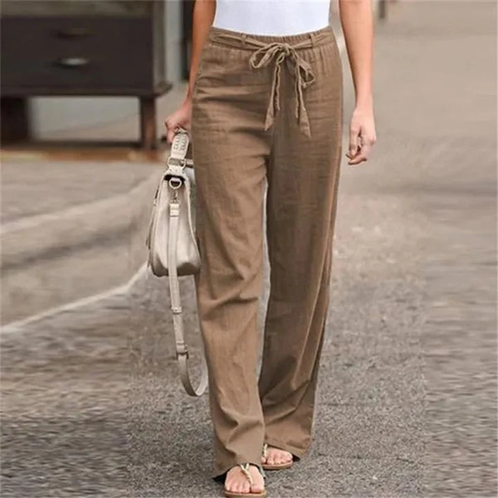 ELVARA | COTTON LINEN STRAIGHT-LEG TROUSERS