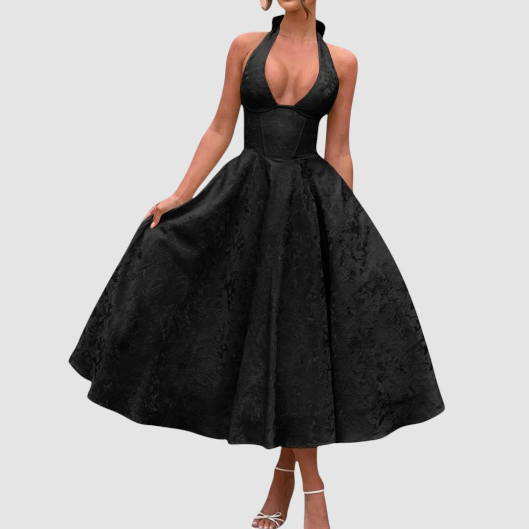 VIOLAINE | EMBROIDERED HALTER EVENING DRESS