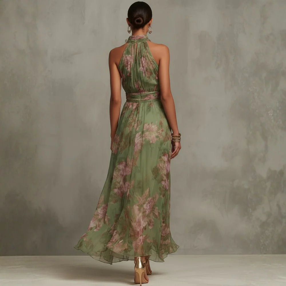CHRISTABEL - FLORAL HALTER NECK CHIFFON MAXI DRESS