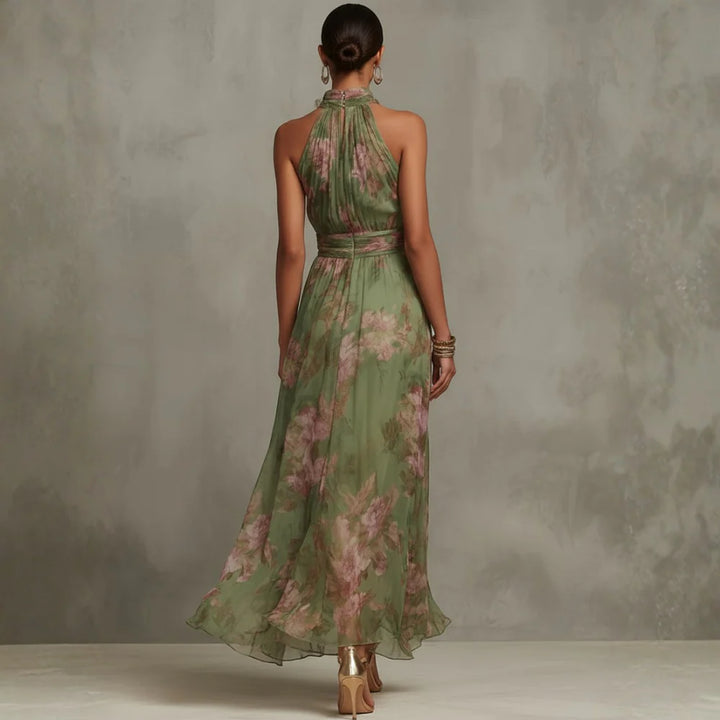CHRISTABEL - FLORAL HALTER NECK CHIFFON MAXI DRESS
