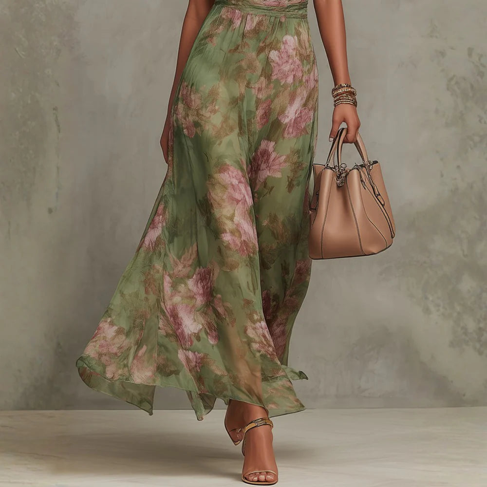 CHRISTABEL - FLORAL HALTER NECK CHIFFON MAXI DRESS