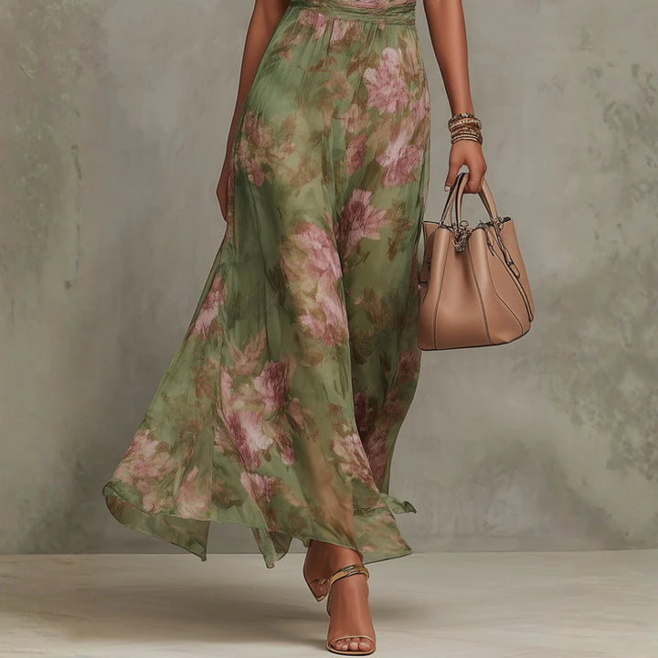 CHRISTABEL - FLORAL HALTER NECK CHIFFON MAXI DRESS
