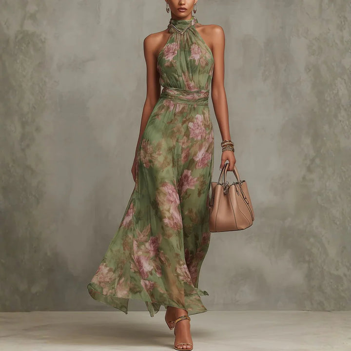 CHRISTABEL - FLORAL HALTER NECK CHIFFON MAXI DRESS
