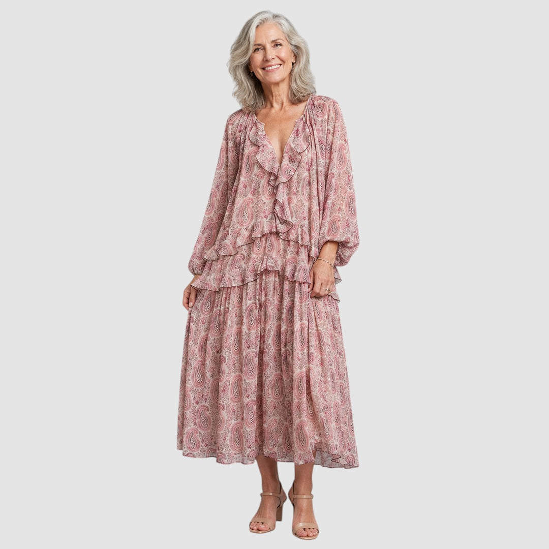 PAULINE | RUFFLE CHIFFON MIDI DRESS