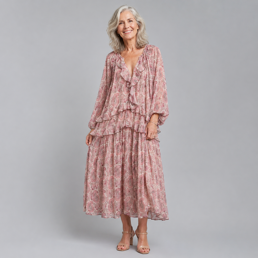 PAULINE | RUFFLE CHIFFON MIDI DRESS