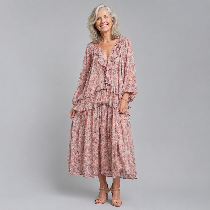 PAULINE | RUFFLE CHIFFON MIDI DRESS