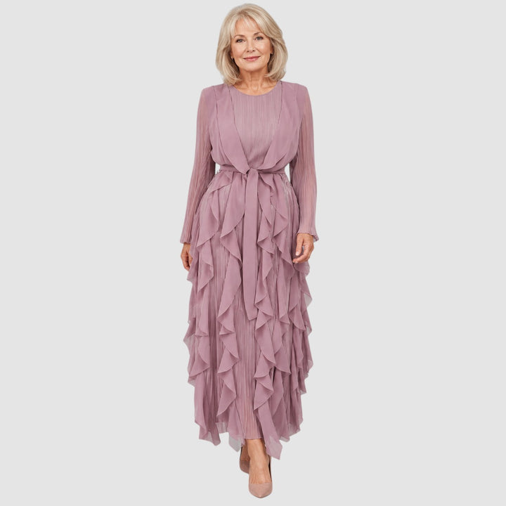 ROSEMARY | SATIN RUFFLE MAXI DRESS